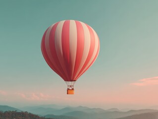 Obraz premium Hot Air Balloon Fly Over Misty Mountains at Sunrise Peaceful and Serene