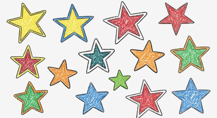 Obraz premium Assorted colorful star illustrations, drawn with childlike imagination, bright and charming