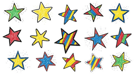 Obraz premium Hand-Drawn Colorful Star Collection Whimsical Starry Pattern Background for Designs and