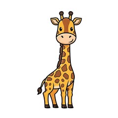 Fototapeta premium Cartoon Giraffe Standing on White Background.