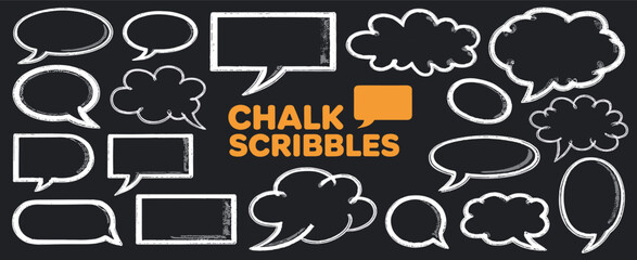 Chalk Scribble Speech Bubbles and Clouds on Dark Background Keywords: chalk, scribble, speech bubble, cloud, hand drawn, illustration, graphic