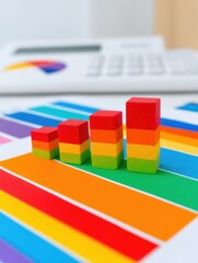 Colorful Bar Chart with Toy Blocks Showing Global Market Growth and Financial Data Analysis for Business Strategy Reports and Corporate Success Concepts
