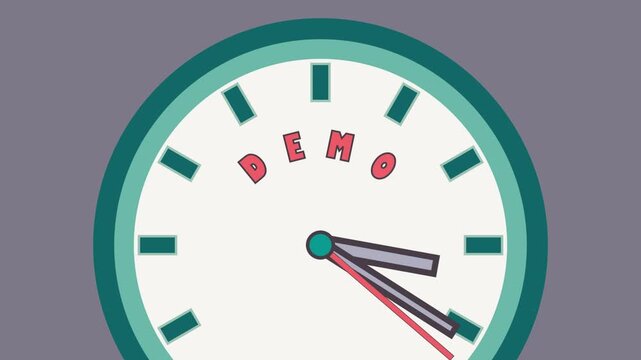 Creative animation of the text Demo showcases modern watches in flat design clock