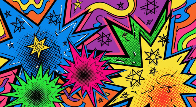 Exploding Stars and Swirls Comic Book Style Background