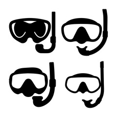 Collection of diving mask and snorkel icons representing underwater exploration