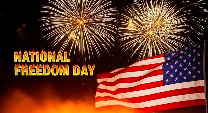 Celebrating national freedom day with patriotic fireworks and american flag