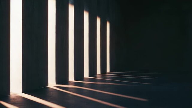 Minimalist architectural space creating a compelling interplay of light and shadow, defining geometric patterns and a strong sense of structure, perspective, and depth
