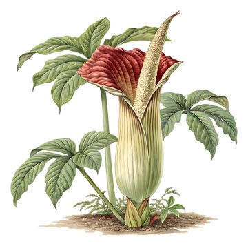 Vibrant amorphophallus titanum flower isolated on transparent background