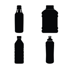 Collection of diverse bottle silhouettes illustrating various common plastic and beverage container shapes