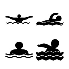 Collection of swimming and water activity icons depicting various styles of movement in water