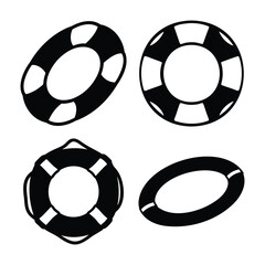 Stylized black and white lifebuoys: a collection of maritime safety symbols