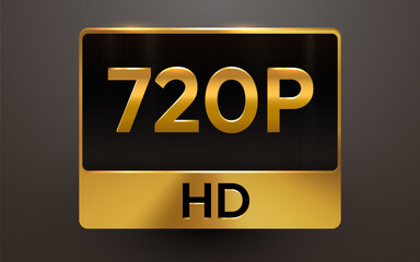 Golden 720P HD resolution icon on a dark background.