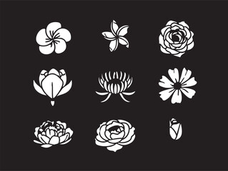 Flower vector icons: floral design elements, botanical illustrations, svg graphics eps silhouette