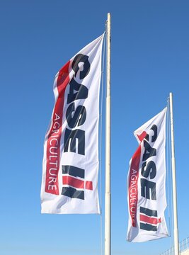Pradamano, Italy. January 21, 2026. Case IH banner flags outside the official dealership. It is an american manufacturer of agricultural machineries and equipments