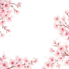 Watercolor Cherry Blossom Floral Frame on White Background