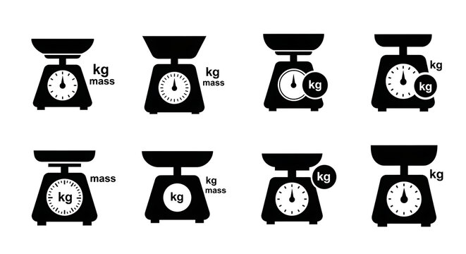 Assorted kitchen scales illustration showcasing various weighing mechanisms and units of measurement