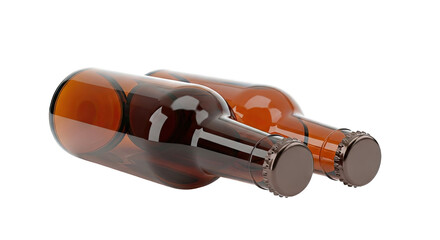 Two Amber Glass Beer Bottles with Caps