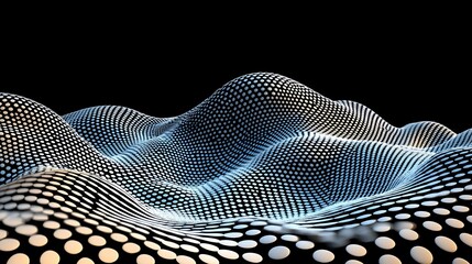 Abstract 3D Geometric Landscape White and Blue Shapes on Black Background