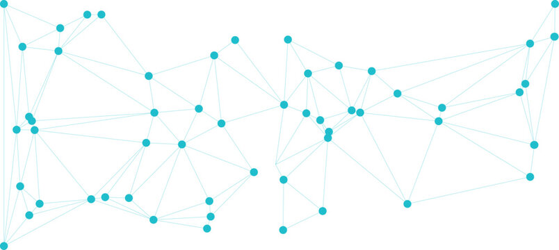 Abstract glowing turquoise network of connected dots and lines on a, representing technology, data, or communication structure