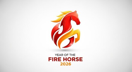 Obraz premium Stylized representation of a fire horse emblem with accompanying text indicating the year