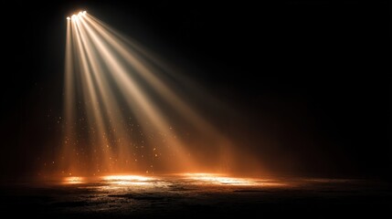 Bright Beams of Theatrical Stage Lighting Create a Warm Haze Over the Performance Area in a Dark Space
