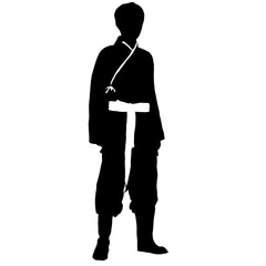 Silhouette of a Young Man Wearing Traditional Martial Arts or Ethnic Costume
