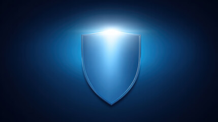 Fototapeta premium Security shield protection glowing blue light background, digital safety symbol futuristic abstract technology concept