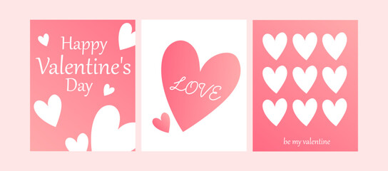 Set of Happy Valentine's day , heart and Love Minimalist Art , pink gradient	
