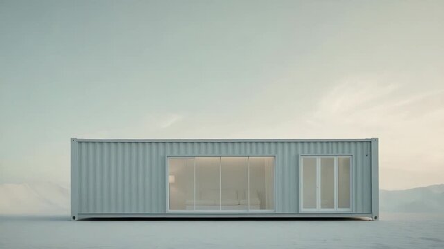 Container home design in a remote location with modern features and large windows during daylight hours