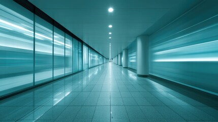 Obraz premium Conference Corridor Shows Motion Blur With Modern Design in a Busy Business Area During Daytime Hours