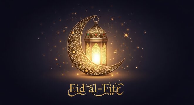 Elegant eid al-fitr lantern and crescent