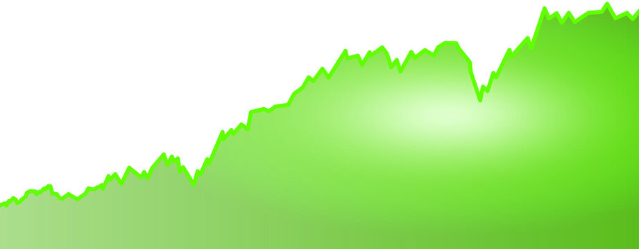 illustration: green business graph or stock market chart rising isolated on white or transparent png