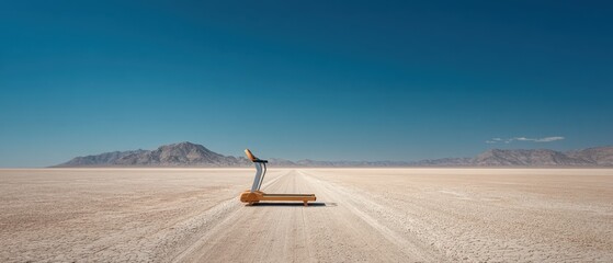Obraz premium Treadmill Placed in a Desert Landscape Far From Any Buildings or People During the Day Under a Clear Blue Sky