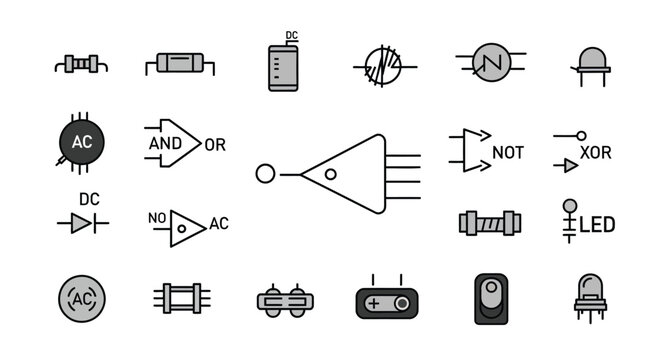 Electronic components icons set for circuit design