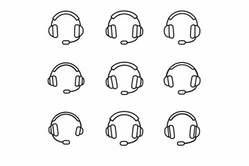 Minimalist headphones and microphones pattern in rows