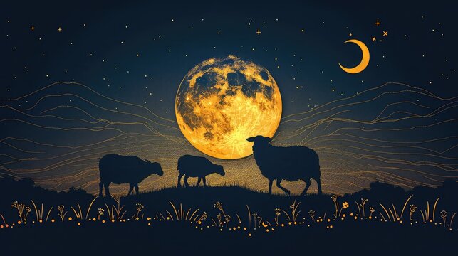 Eid ul Adha, Sheep with the moon in background