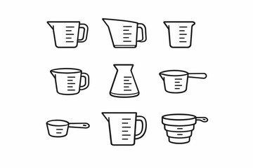 Variety of measuring cups and jugs in line art style