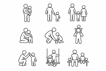 Simple line drawings of family interactions and activities