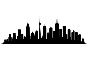 Naklejka premium Toronto skyline silhouette with iconic buildings at dusk.