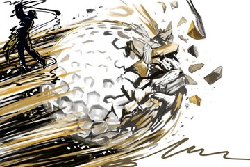  background​ golden golf ball​ impact​ power​ful​ swing​ with​ abstract​ motion​
