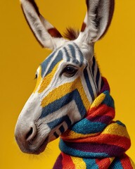 Fototapeta premium Okapi Poses in Pop Fashion Style Wrapped in a Bright Blanket