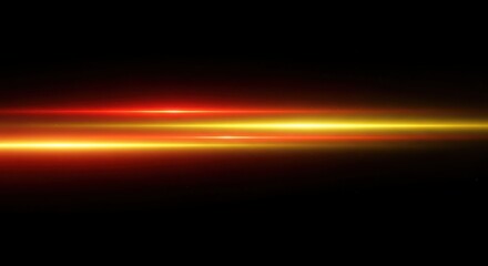 Red and yellow glowing horizontal light beams with lens flare on black