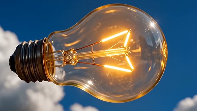 Concept of creative idea and imagination with light bulb in the sky, 3D render animation