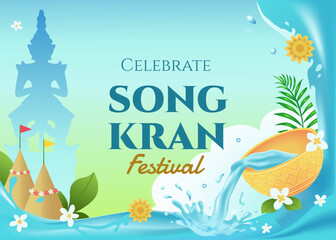 Thai Songkran Water Festival Blue Background Design