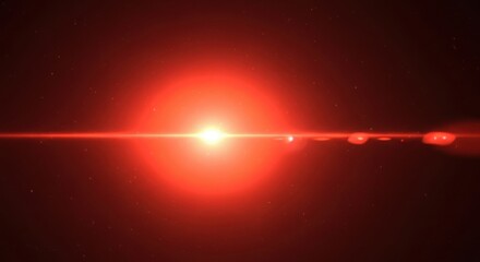 Intense red anamorphic lens flare with horizontal light beam