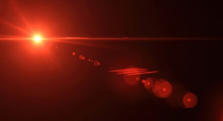 Red starburst lens flare with multiple bokeh circles and rays