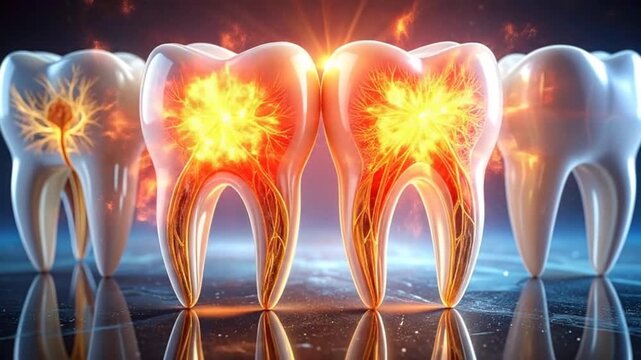 Dental health illustration showcasing tooth anatomy with nerve endings and internal structure.