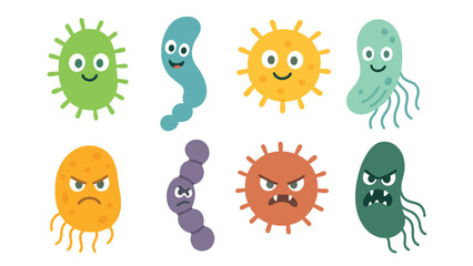 Fototapeta premium A colorful illustration of cartoon microbes with different emotions and expressions