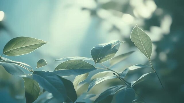 Lush green leaves on a branch capture the essence of growth and renewal, creating a serene and natural background with soft bokeh, symbolizing freshness, environment, and organic beauty
