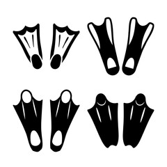 Collection of black silhouette swimming fins and flippers for water sports activities © Atique